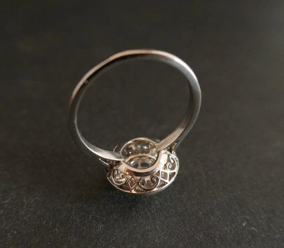 Bague 55 Bague Art déco - Diamants taille ancienne en platine 58 Facettes