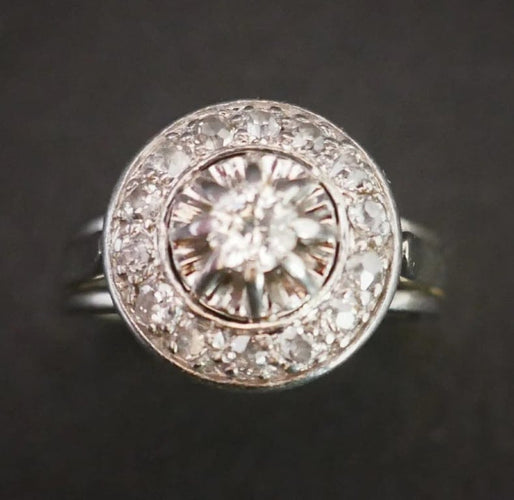 Bague 51 Bague Art déco en platine et or blanc 18 carats, diamants 58 Facettes 881185