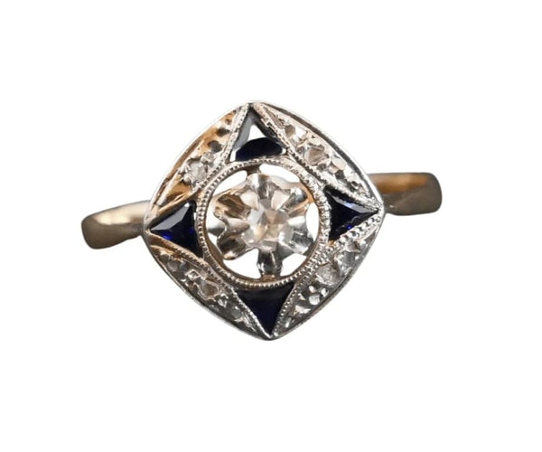 Bague 56 Bague Art déco sertie de diamants et saphirs en or 18 carats 58 Facettes