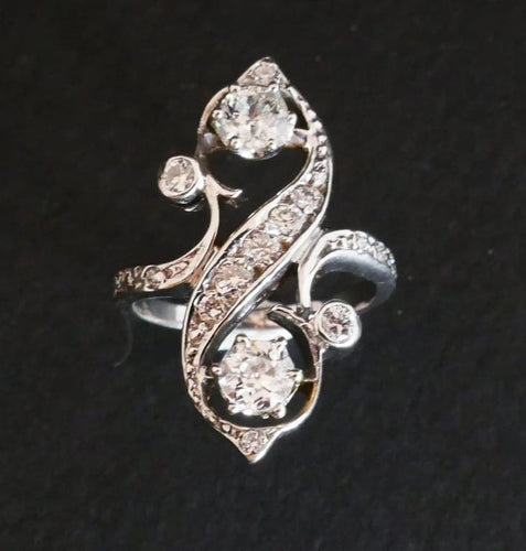 Bague 47 Bague Toi et Moi en or blanc 18 carats et diamants 58 Facettes