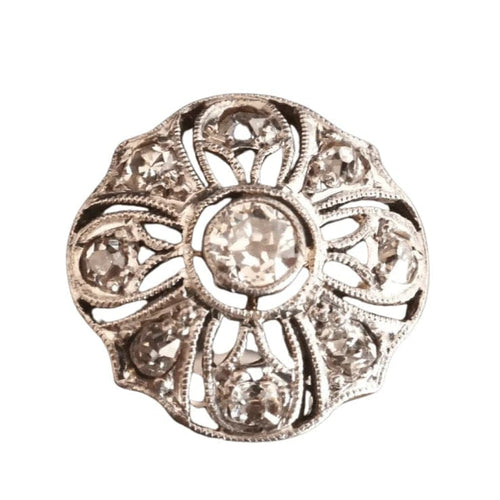 Bague 54 Bague fleur Art déco en or blanc 18 carats et platine, diamants 58 Facettes 1084362