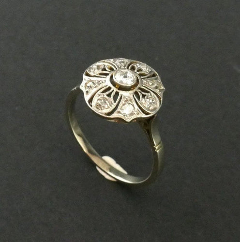 Bague 54 Bague fleur Art déco en or blanc 18 carats et platine, diamants 58 Facettes 1084362