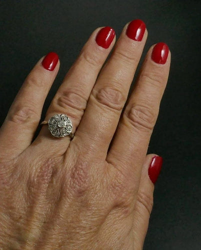 Bague 54 Bague fleur Art déco en or blanc 18 carats et platine, diamants 58 Facettes 1084362