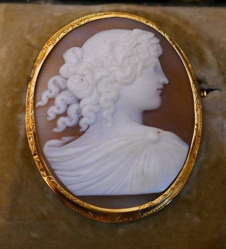 Broche Broche camée sur coquillage en or jaune 18 carats 58 Facettes