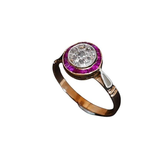 Bague 56 Bague Art déco en or 18 carats avec diamants et rubis calibrés 58 Facettes
