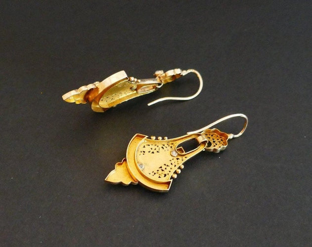 Boucles d'oreilles Boucles d’oreilles Napoléon III - Pendants en or rose 18 carats, perles et turquoises 58 Facettes