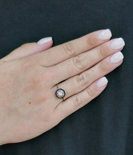 Bague 55.5 Bague entourage en or 18 carats, diamant et saphirs Verneuil 58 Facettes C49-02