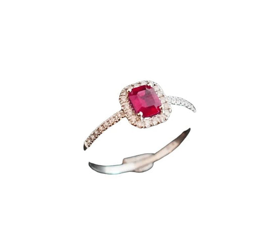 Bague 54 Bague rubis taille émeraude et diamants en or blanc 18 carats 58 Facettes