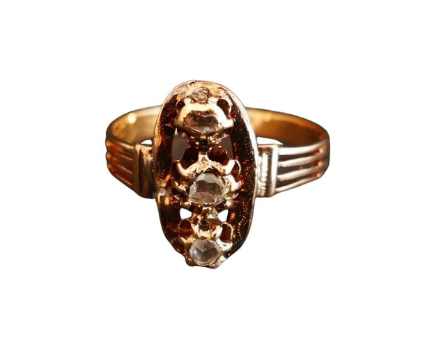 Bague 58 Bague ancienne sertie de diamants en or rose 58 Facettes