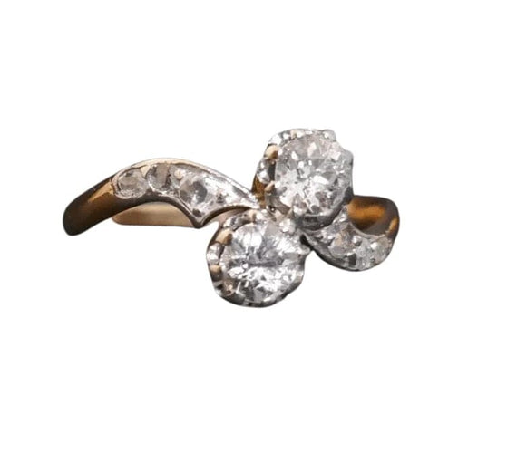 Bague 55.5 Bague Toi et Moi - Diamants en or jaune 18 carats et platine 58 Facettes