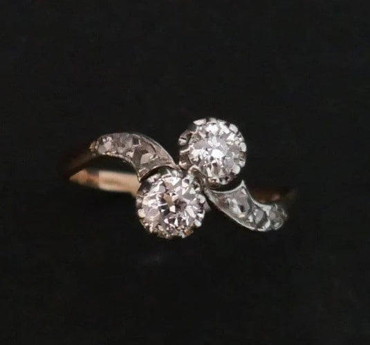 Bague 55.5 Bague Toi et Moi - Diamants en or jaune 18 carats et platine 58 Facettes