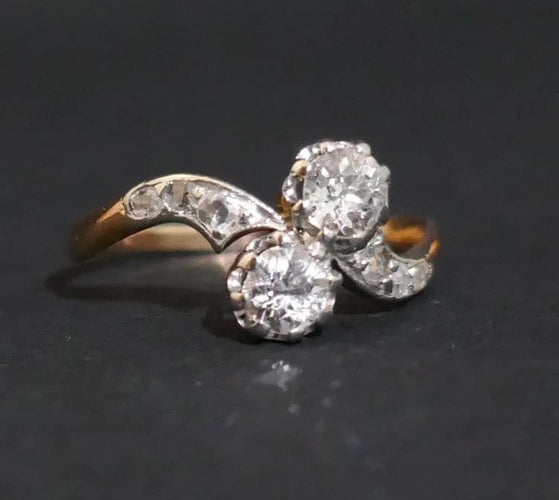 Bague 55.5 Bague Toi et Moi - Diamants en or jaune 18 carats et platine 58 Facettes
