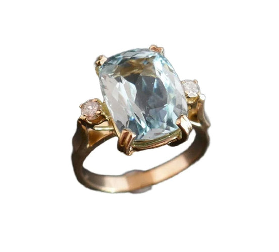 Bague 57 Bague - Aigue-marine et diamants en or 18 carats 58 Facettes C33-01