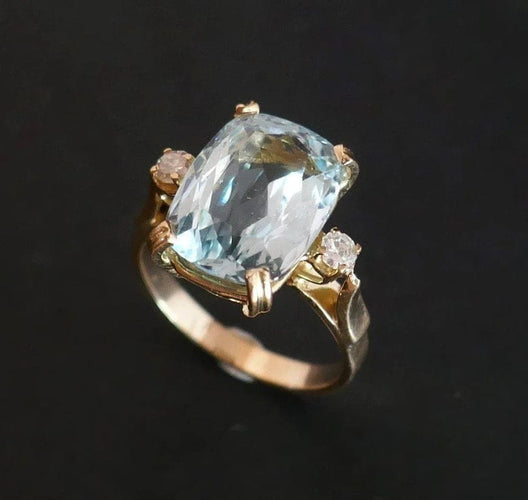 Bague 57 Bague - Aigue-marine et diamants en or 18 carats 58 Facettes C33-01