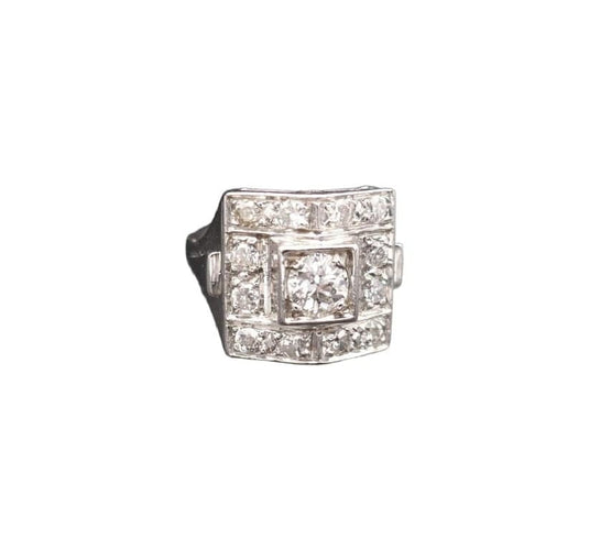 Bague 51 Art déco - Bague en or blanc 18 carats et platine, diamants 1,35 ct 58 Facettes C70-04