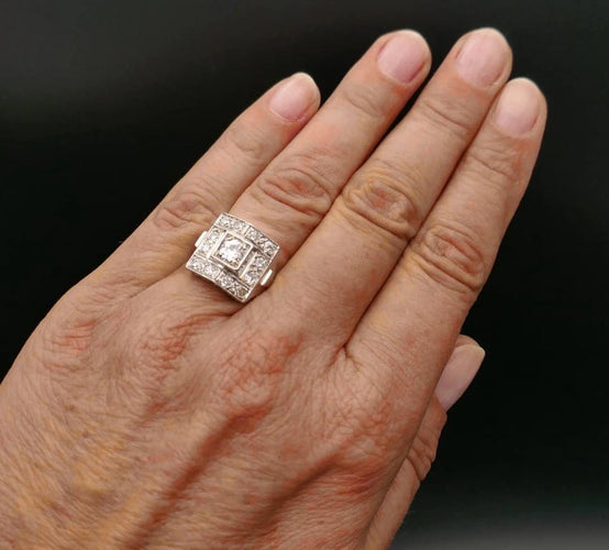 Bague 51 Art déco - Bague en or blanc 18 carats et platine, diamants 1,35 ct 58 Facettes C70-04