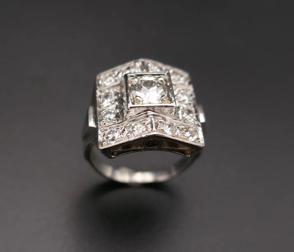 Bague 51 Art déco - Bague en or blanc 18 carats et platine, diamants 1,35 ct 58 Facettes C70-04