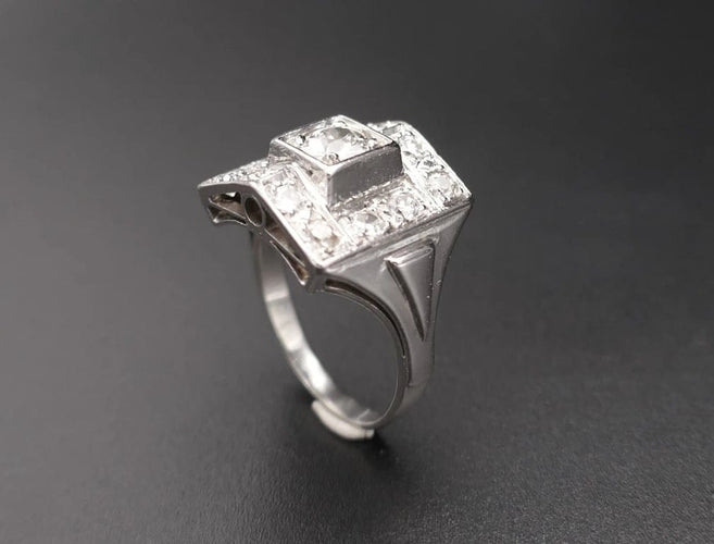 Bague 51 Art déco - Bague en or blanc 18 carats et platine, diamants 1,35 ct 58 Facettes C70-04