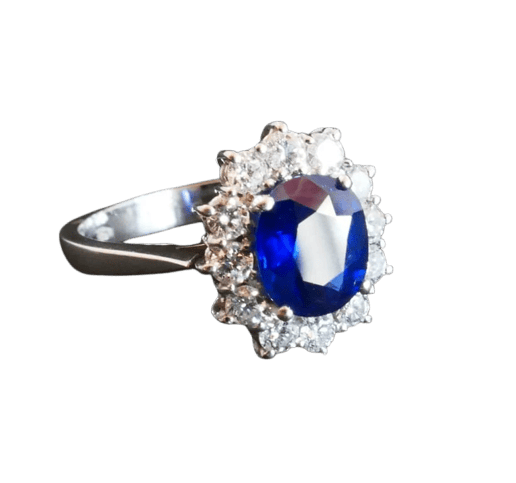 Bague 49.5 Bague marguerite saphir naturel et diamants en or blanc 18 carats 58 Facettes C22-02