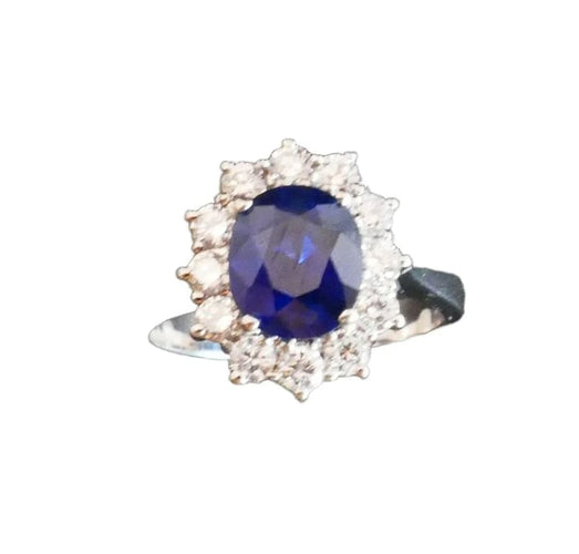 Bague 49.5 Bague marguerite saphir naturel et diamants en or blanc 18 carats 58 Facettes C22-02