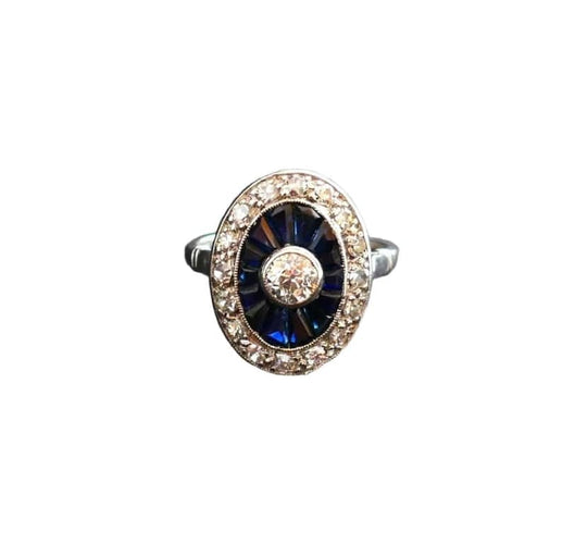 Bague 47.5 Bague Art déco en platine avec diamants et saphirs calibrés 58 Facettes C52-05