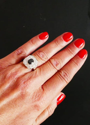 Bague 54.5 Bague saphir et diamants en or blanc 58 Facettes C23-10