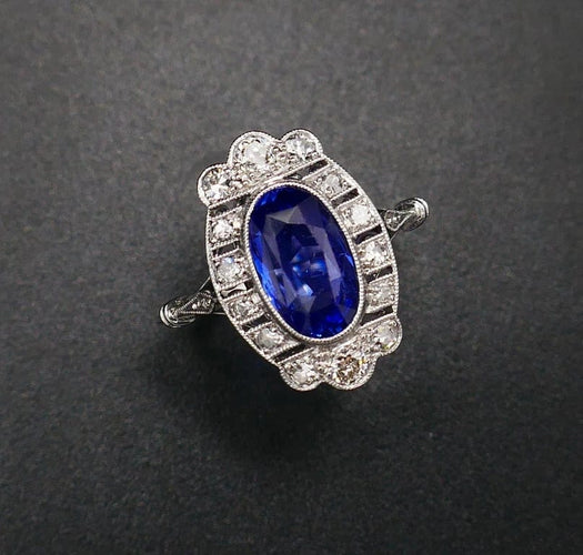 Bague 55 Bague Art déco en or blanc 18 carats, saphir naturel et diamants 58 Facettes B59-04