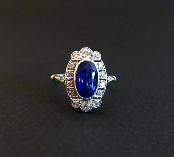 Bague 55 Bague Art déco en or blanc 18 carats, saphir naturel et diamants 58 Facettes B59-04