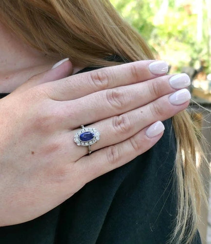 Bague 55 Bague Art déco en or blanc 18 carats, saphir naturel et diamants 58 Facettes B59-04