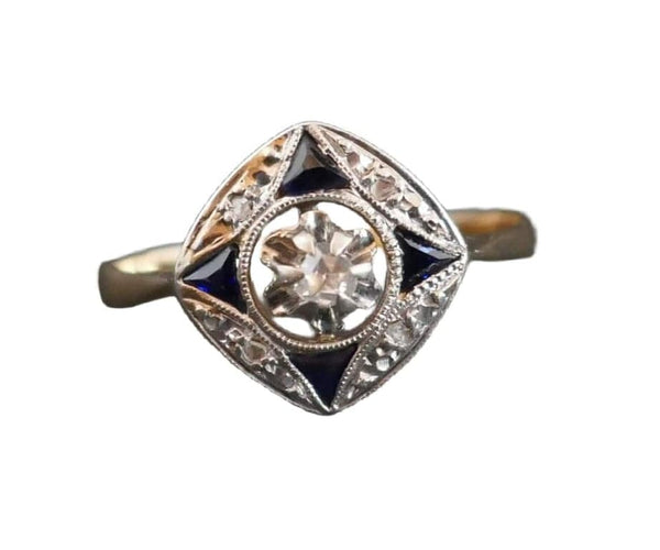 Bague 56 Bague Art déco en or jaune et or blanc, diamants et saphirs 58 Facettes C16-05