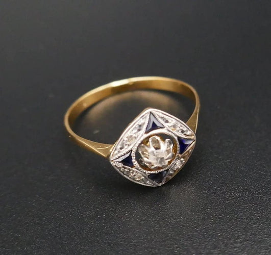 Bague 56 Bague Art déco en or jaune et or blanc, diamants et saphirs 58 Facettes C16-05