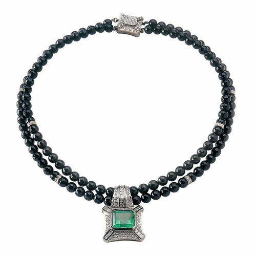 Collier Collier en or blanc 18 carats, émeraude colombienne 8,95 ct et diamants 58 Facettes IG-200441