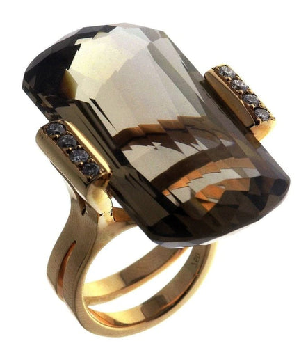 Bague 51.5 Bague en or rose 18 carats avec quartz fumé et diamants naturels 58 Facettes AG-20X1687