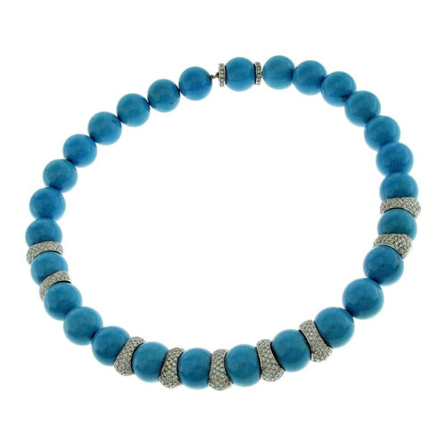 Collier Collier en or blanc 18 carats avec turquoise d’Iran et diamants 58 Facettes IG-200252