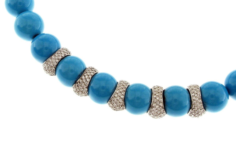 Collier Collier en or blanc 18 carats avec turquoise d’Iran et diamants 58 Facettes IG-200252