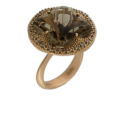 Bague 53 Bague en or rose 18 carats avec diamants et quartz fumé 58 Facettes AG-2X21214P