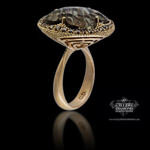 Bague 53 Bague en or rose 18 carats avec diamants et quartz fumé 58 Facettes AG-2X21214P