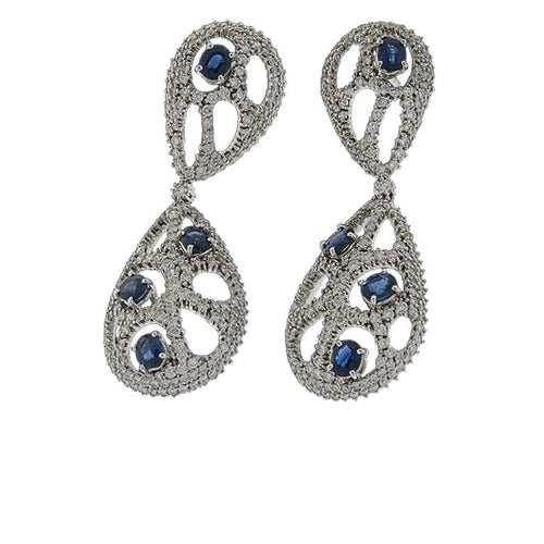 Boucles d'oreilles Boucles d'oreilles en or blanc 18 carats avec saphirs et diamants 58 Facettes MG-201788