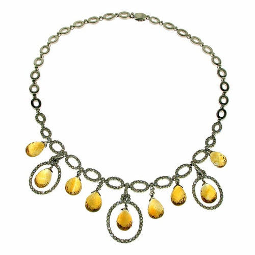 Collier Collier en or blanc 18 carats avec citrines et diamants naturels 58 Facettes IG-200386