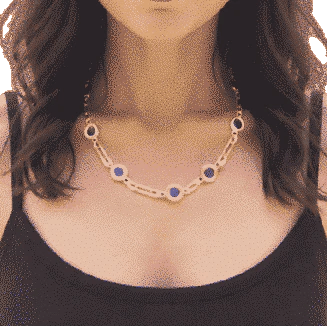 Collier Collier vintage en or jaune 18 carats et émail bleu 58 Facettes