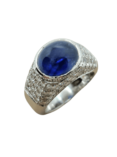 Bague 54 Bague saphir cabochon et diamants en or blanc 18 carats 58 Facettes 0050