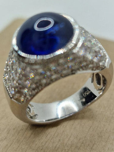Bague 54 Bague saphir cabochon et diamants en or blanc 18 carats 58 Facettes 0050