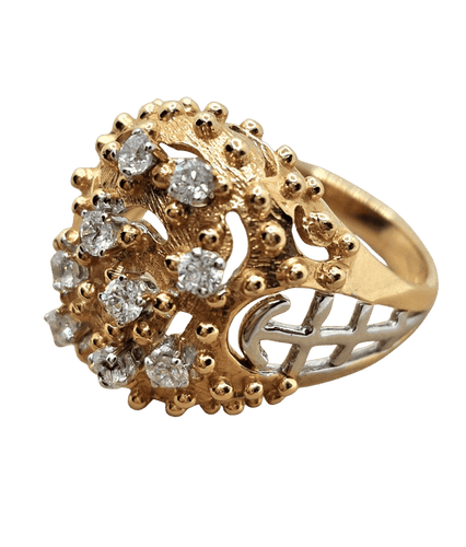 Bague 55 Bague Art nouveau vintage en or rose et blanc 18 kt et diamants 58 Facettes 0051
