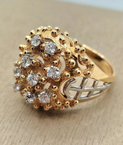 Bague 55 Bague Art nouveau vintage en or rose et blanc 18 kt et diamants 58 Facettes 0051