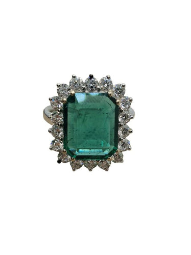 Bague Bague cluster en or blanc avec émeraude et diamants 58 Facettes