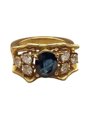 Bague 52 Bague vintage années 1960 en or jaune 18 carats, saphir et diamants 58 Facettes