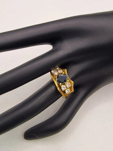 Bague 52 Bague vintage années 1960 en or jaune 18 carats, saphir et diamants 58 Facettes