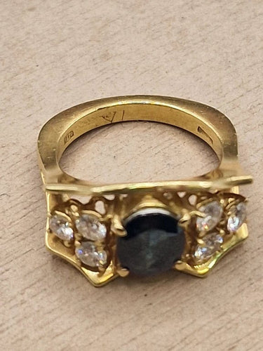 Bague 52 Bague vintage années 1960 en or jaune 18 carats, saphir et diamants 58 Facettes