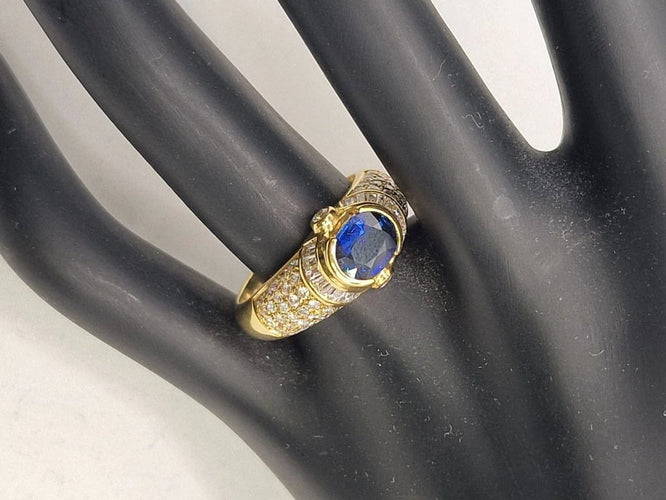 Bague 59 Bague vintage style trombino en or jaune 18 carats, saphir et diamants 58 Facettes
