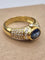 Bague 59 Bague vintage style trombino en or jaune 18 carats, saphir et diamants 58 Facettes
